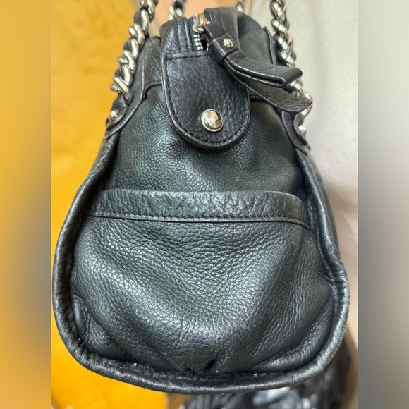 B. Makowsky Black Leather Satchel Leopard Interior - Picture 5 of 10